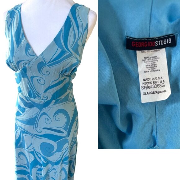 90'S/Y2K‎ BABY BLUE SWIRL GRAPHIC SLIP MIDI DRESS X LARGE EUC - Picture 4 of 4